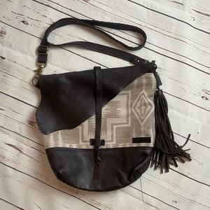 Boho Leather Tapestry Handbag